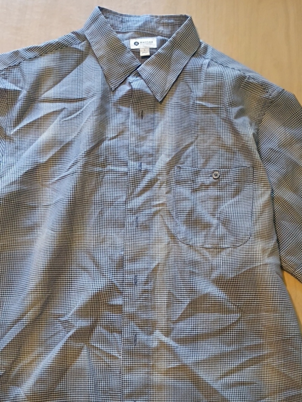 Contemporary Men's Black & White Micro-Check Short Sleeve Button-Down Shirt